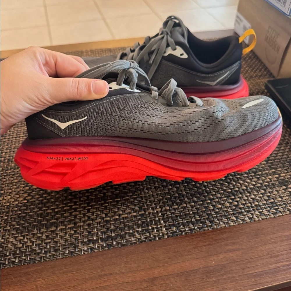 Hoka Black and Red Athletic Shoes Size 6D - Picture 3 of 6